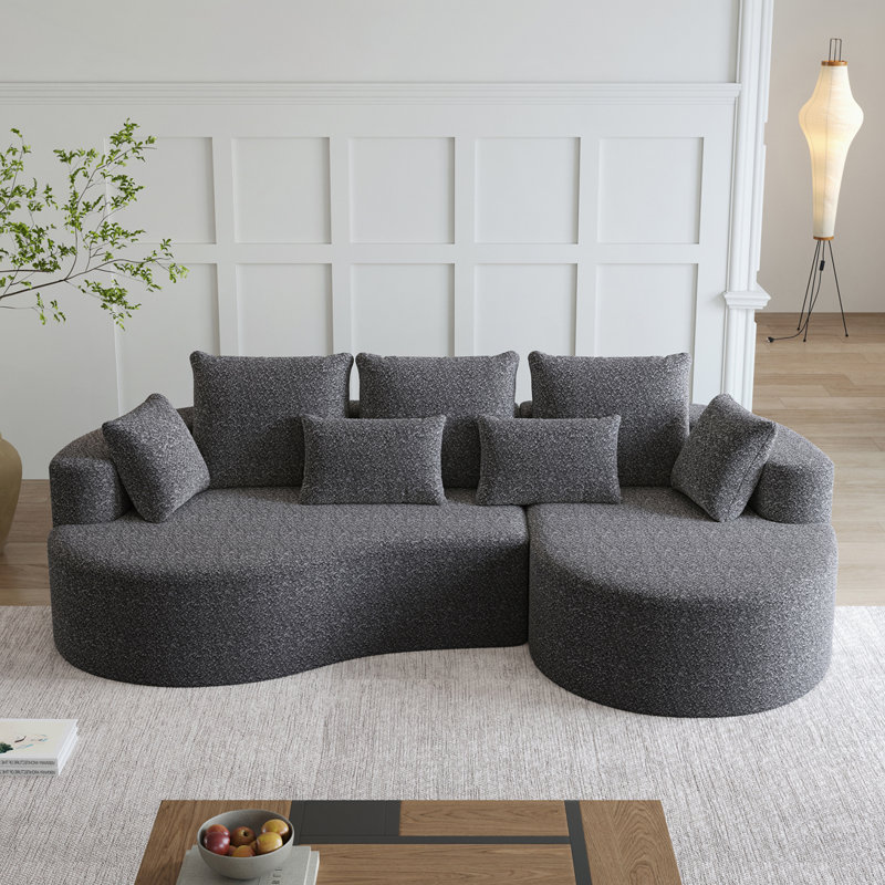Canapé modulaire courbé sans siège à 4 places avec 7 coussins Chenille, Orienté à droite, Gris