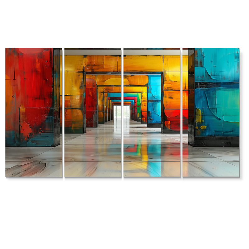 «Red Blue Colorful Glass Tunnels II - Tunnels», ensemble de reproduction d'art mural, H 32 po x l 64 po