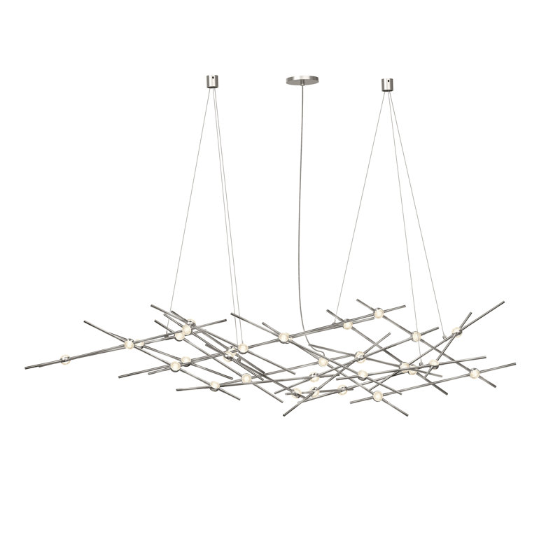 Satin Nickel 56" LED Geometric Chandelier with Glass Accents