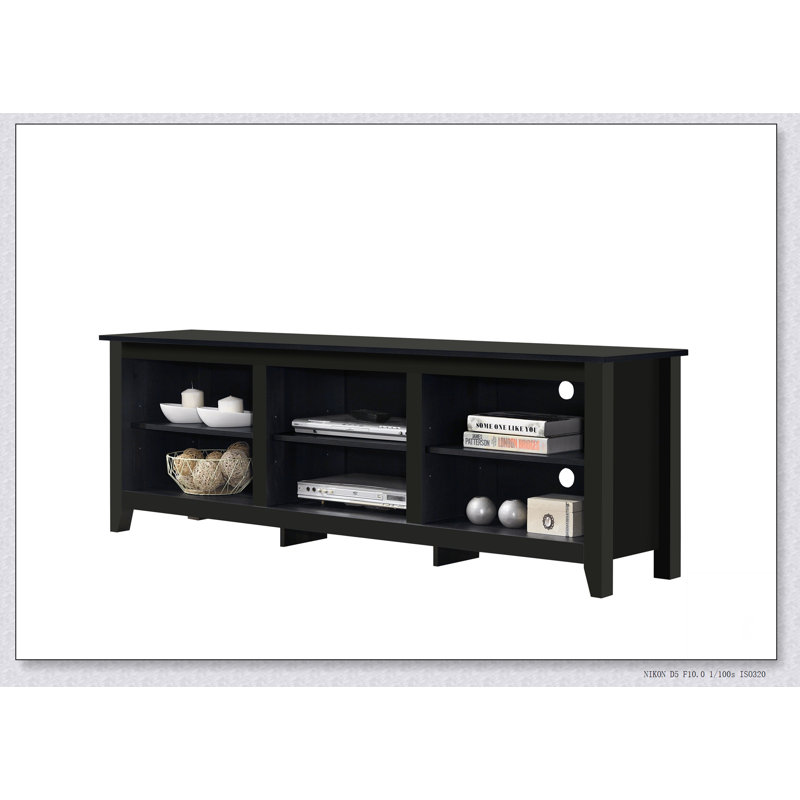 Benito Knotty 70"W TV Stand with Open Shelves and Cable Management, Black