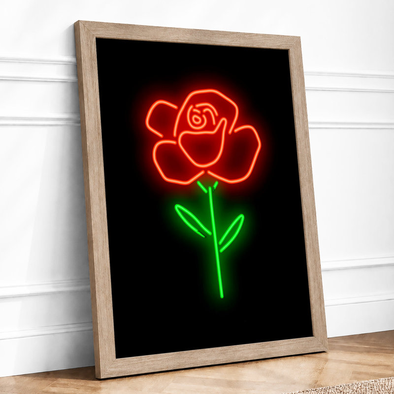 Neon Rose Modern - Framed Print, A2 - 59.4 x 42.0 cm, Oak