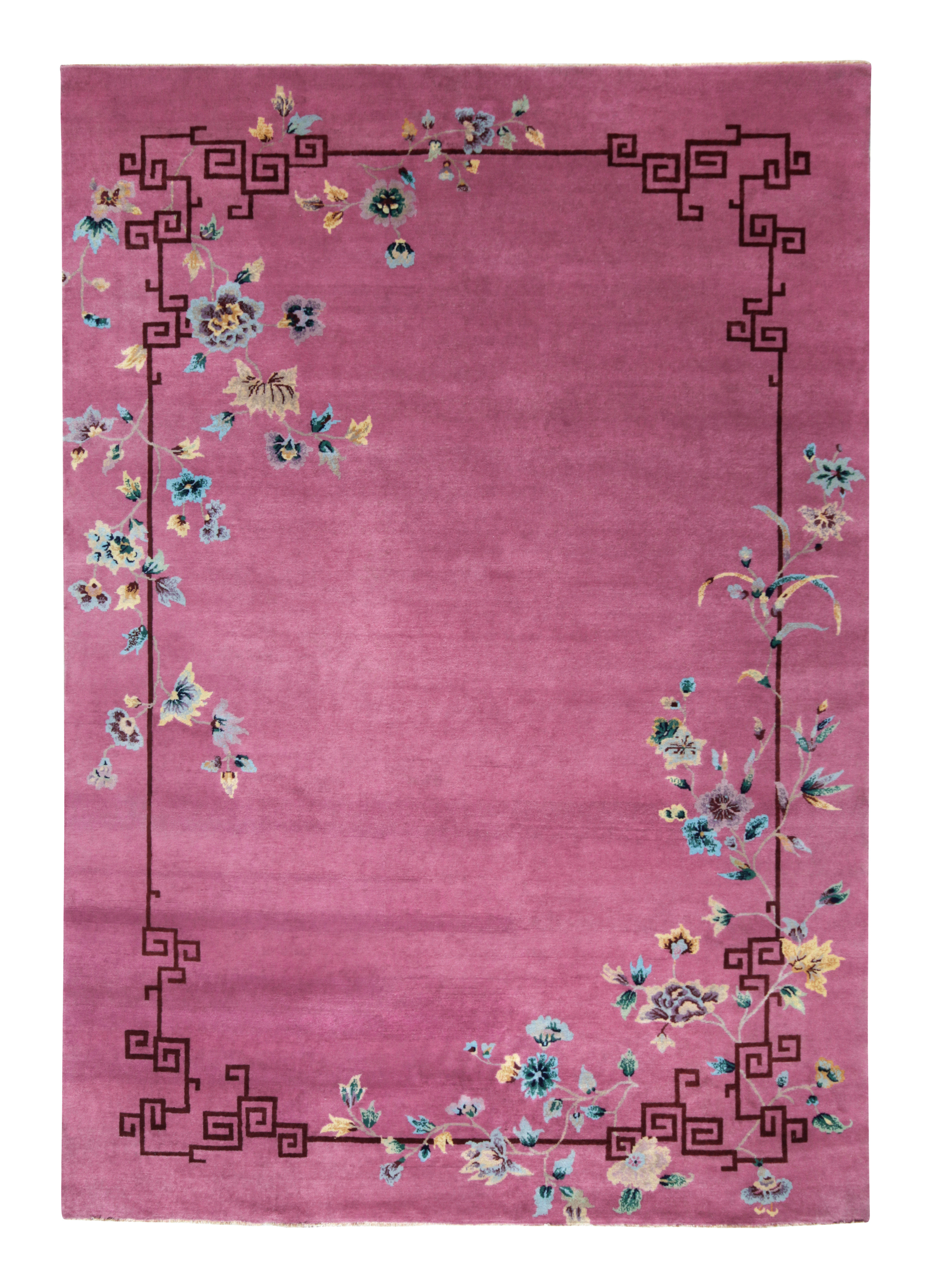 Rug & Kilim’S Chinese Style Art Deco Rug In Pink With Colorful Floral ...