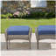 Ensemble de 2 repose-pieds d'extérieur en rotin gris avec coussin bleu pour cour ou terrasse