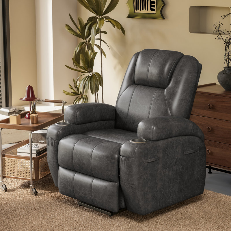 New Fabric Leathaire Electric Lift Recliner With Massage Function, Black Faux Leather