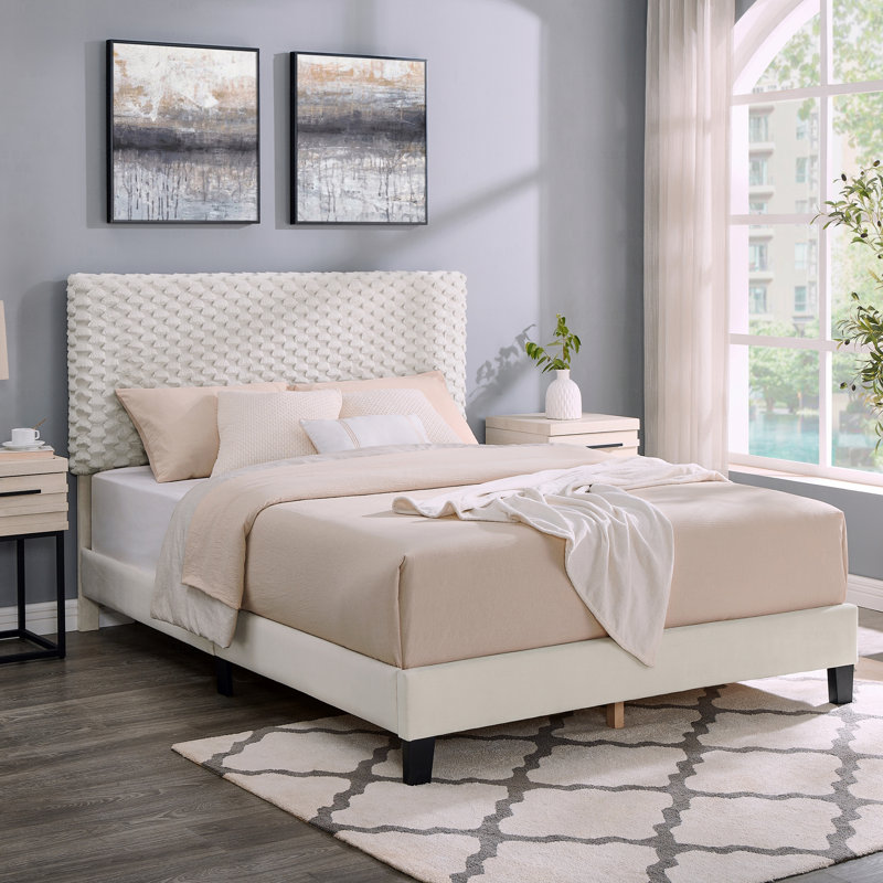 Lit plateforme tapissier moelleux en colombe, Lit double