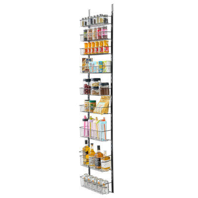9-Tier Over the Door Pantry Organizer Hanging Storage Rack Adjustable Kitchen, Black
