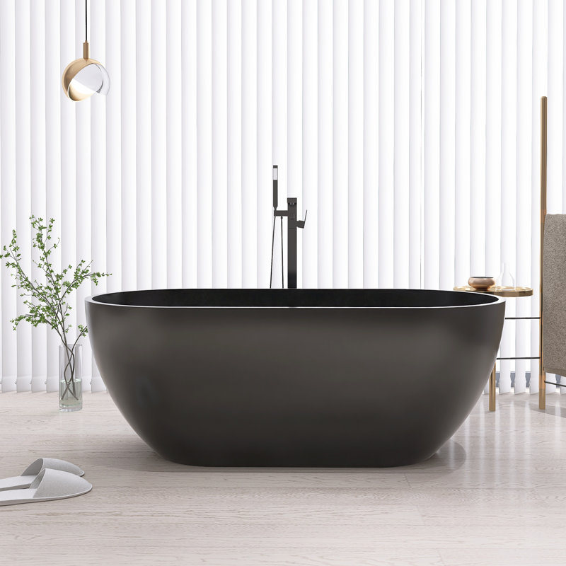 Baignoire de trempage autoportante de 59 po x 29,5 po avec drain, Noir mat