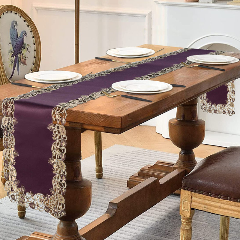 Niya Elegant Table Runner for Dining Room Decor Tarantino Lace Table Runner for Luxurious Table Decor, Plum/Gold