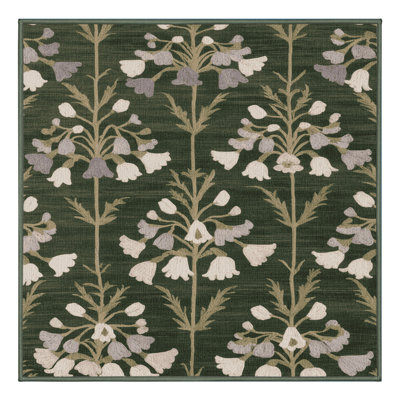 Machine Washable Botanical Green Area Rug