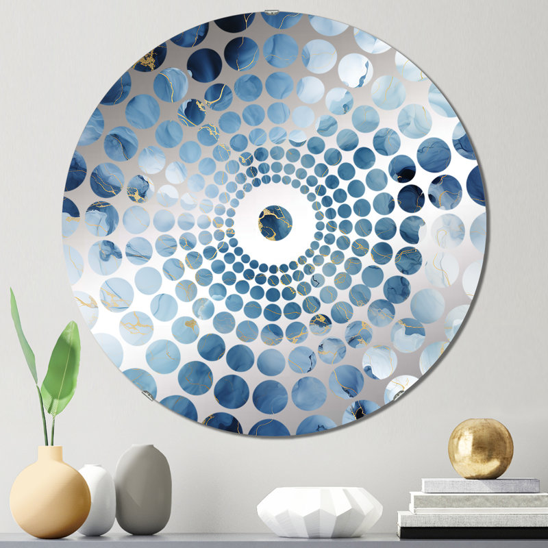 Blue Ethereal Elegance Marble Pattern - Concentric Circles Decorative Mirror, 23.6" x 23.6"