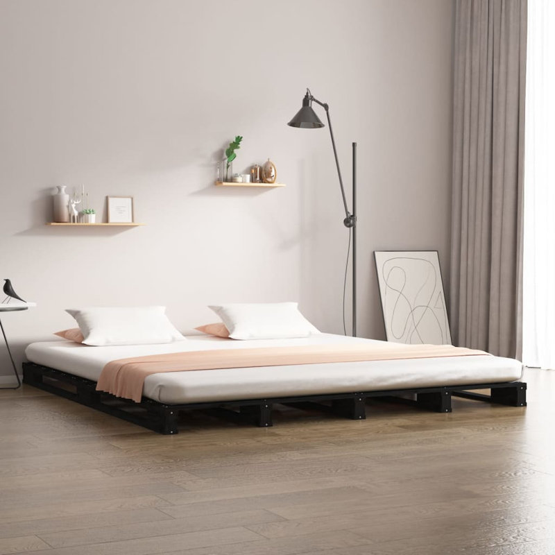 Pallet Bed Solid Wood, black, Small Double (4')