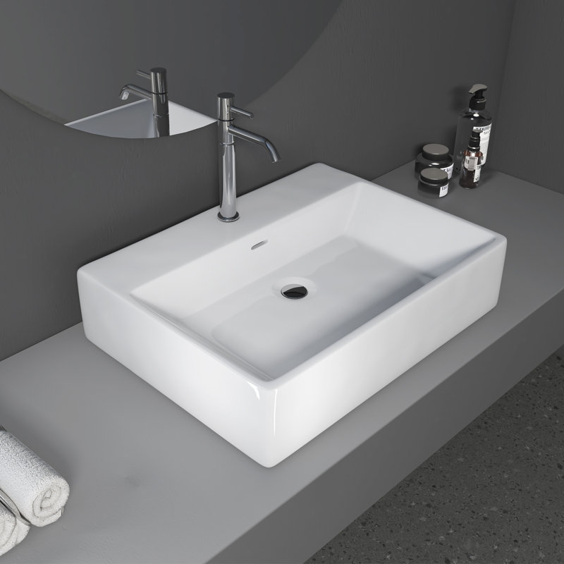 Altair 24'' White Ceramic Rectangular Bathroom Sink with Overflow