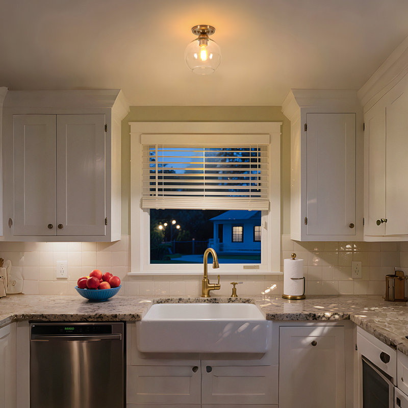 1-Light Semi Flush Mount with Clear Glass Shade