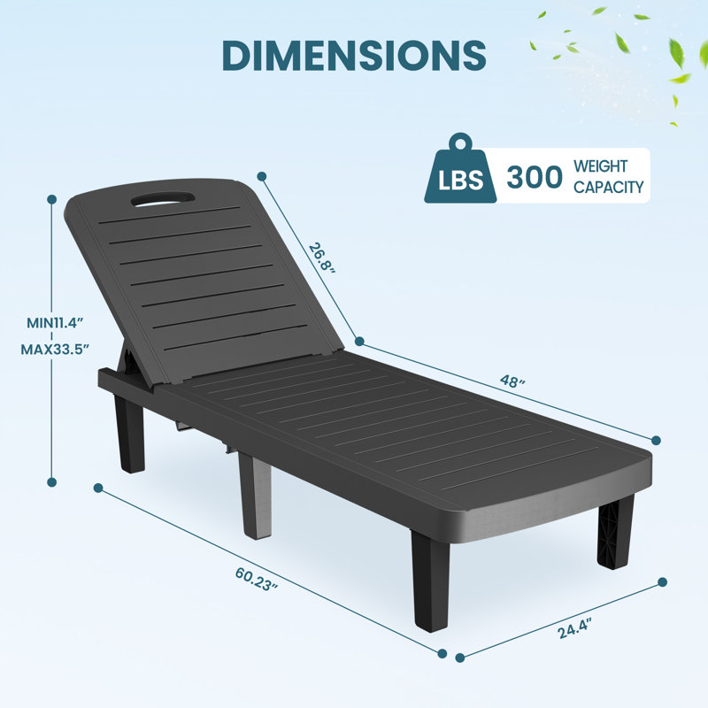 Black Resin Adjustable Outdoor Chaise Lounge Set with Cup Holders