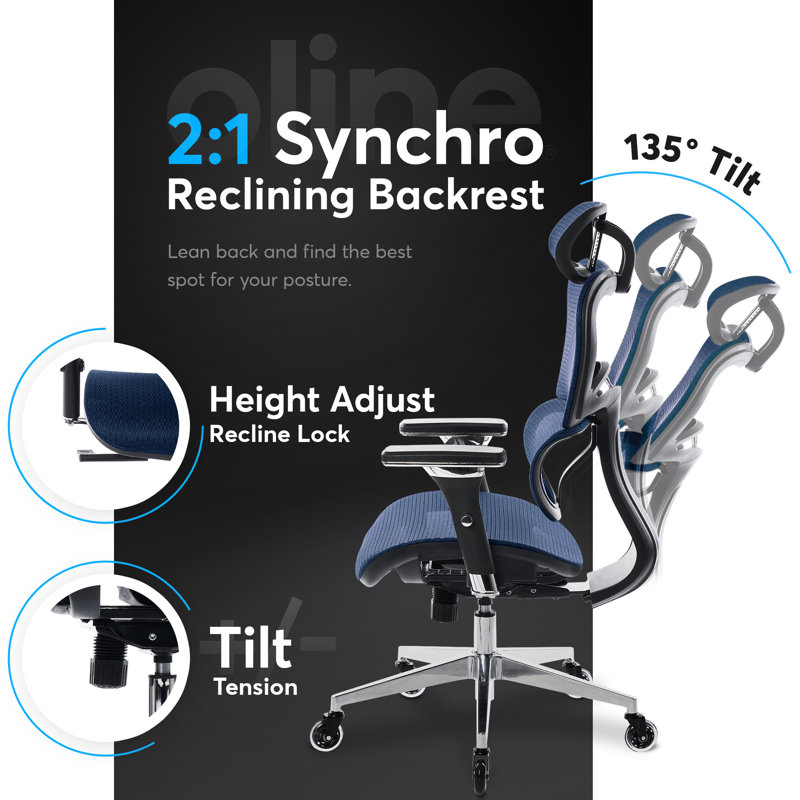 Navy Blue Mesh Ergonomic Executive Office Chair with Adjustable Arms