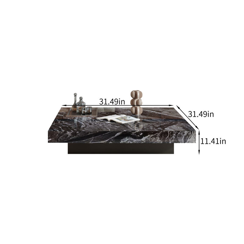 Modern Black Square Faux Marble Coffee Table