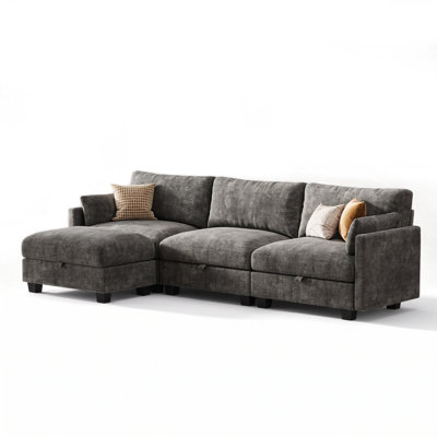 Modular Sectional Couch for Living Room, Comfy Sofa with Storage Seats and Ottoman