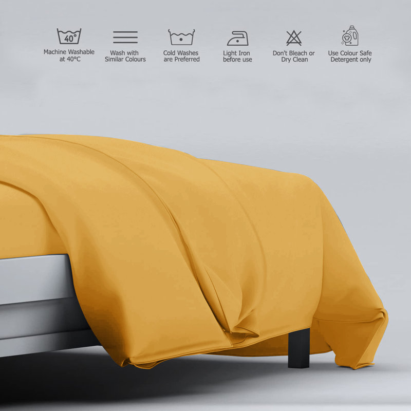 Klarita 100% Microfiber 300TC Reversible Duvet Cover Set with Pillowcase, Ochre, Double - 2 Pillowcase (50 x 75 cm)