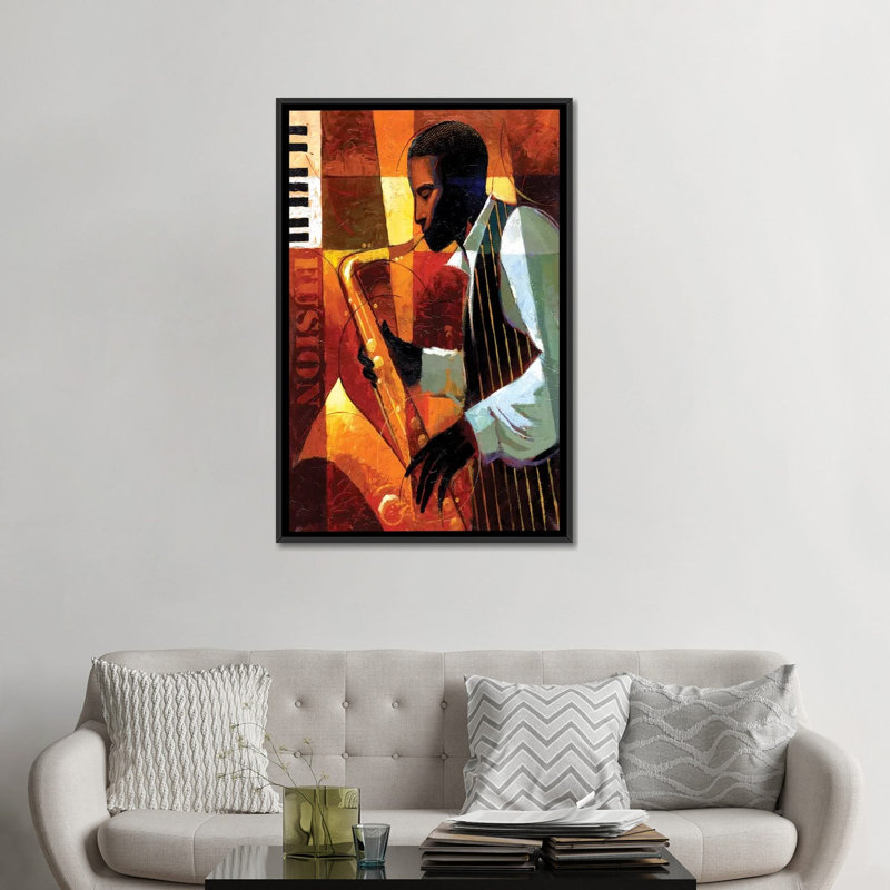 « fusion » par keith mallett, reproduction d’art sur toile, Toile avec cadre noir, Pas de tapis, H 48 po x l 32 po x P 1,5 po