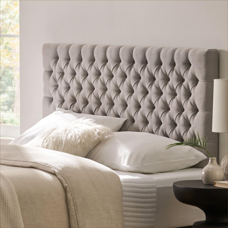 Modern Tufted Button Headboard, Slate Grey Upholstered Solid Wood Adjustable Queen Size Headboard for Bedroom