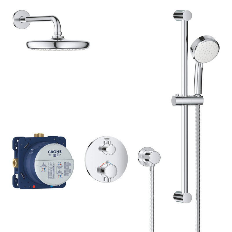 Système de douche thermostatique complet Grohtherm® avec valve brute, Chrome