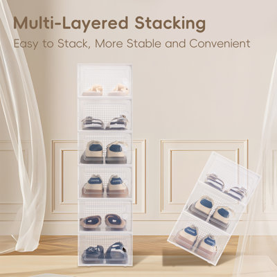 X Large 12 Pack Shoe Storage Box, Clear Plastic Stackable Shoe Organizer for Closet, Space Saving Foldable Shoe Rack Sneaker Container Bin Holder