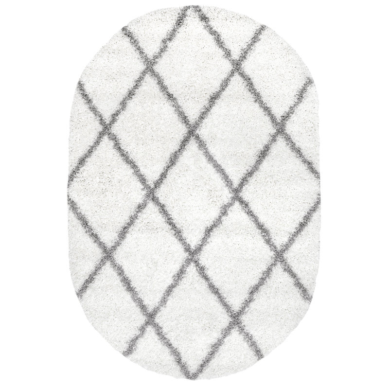 Darryll Moroccan Shag Performance Off-White Area Rug, Oval 8' x 10'