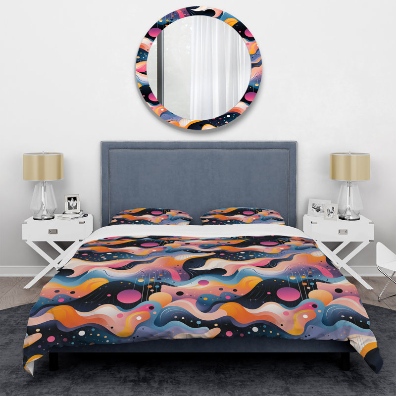 Cosmic Harmony IV - Ensemble de housse de couette abstrait, Housse de couette simple + 1 taie décorative stan