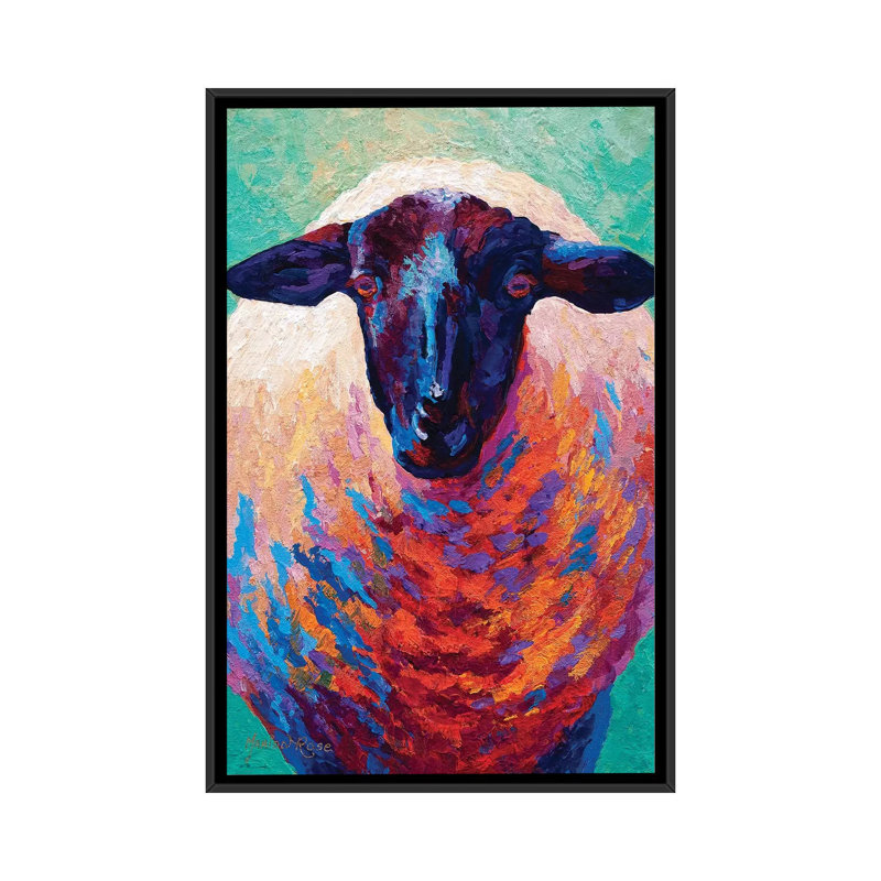 Suffolk Ewe IV by Marion Rose - Painting on Canvas, Black Framed, 66.04 cm H x 45.72 cm W