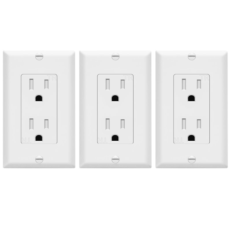 Enerlites 15-Amp Standard Tamper Resistant Duplex Outlet - White, With Wall Plate (3-Pack)