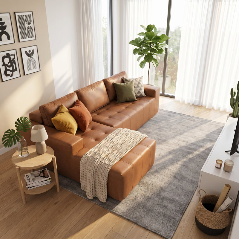 Canapé-lit de coin à compression gauche en similicuir de 108 po SmoothLux, canapé modulaire en forme de L avec éponge haute densité, canapé convertible sans assemblage requis pour le salon