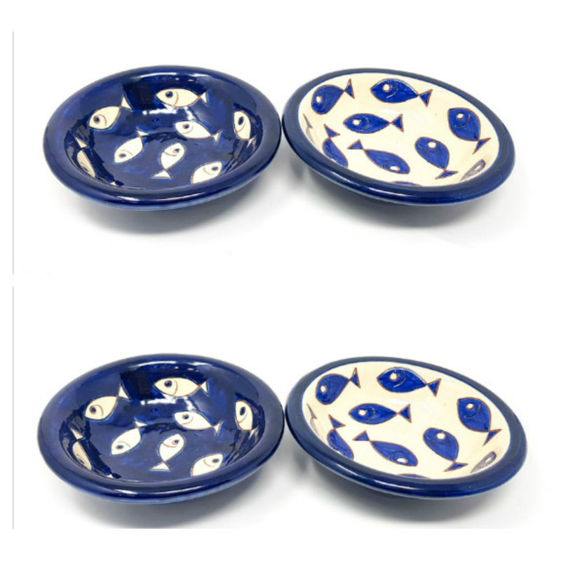 Blue & White Fish - Tapas Bowl 10cm - Blue Fish - Set Of 4, White