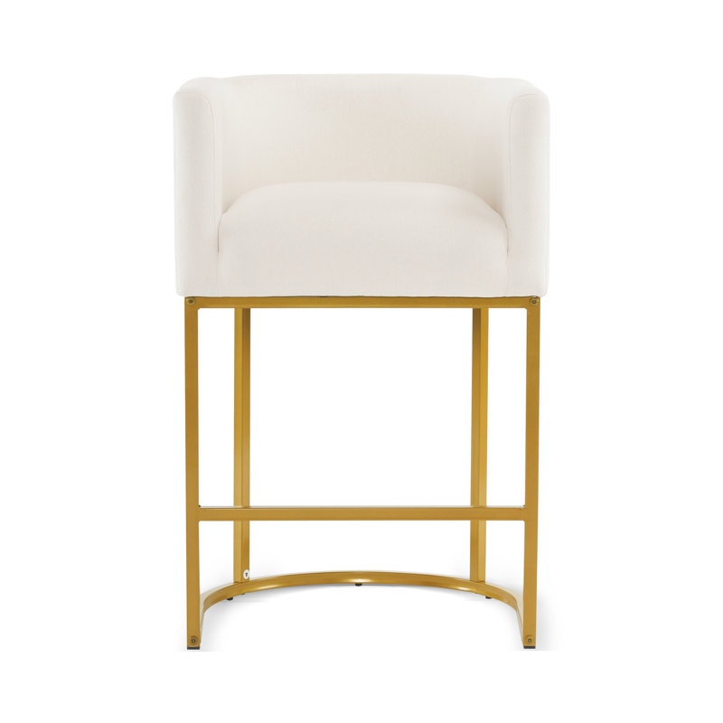 Tabouret de bar H 33,5 po Christlyn, Siège beige / cadre doré, Lin lin