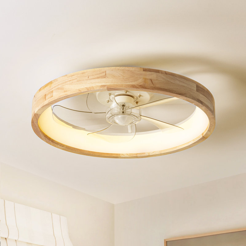 Alzeera 19.7" Modern Farmhouse Wood Flush Mount LED Ceiling Fan with Remote