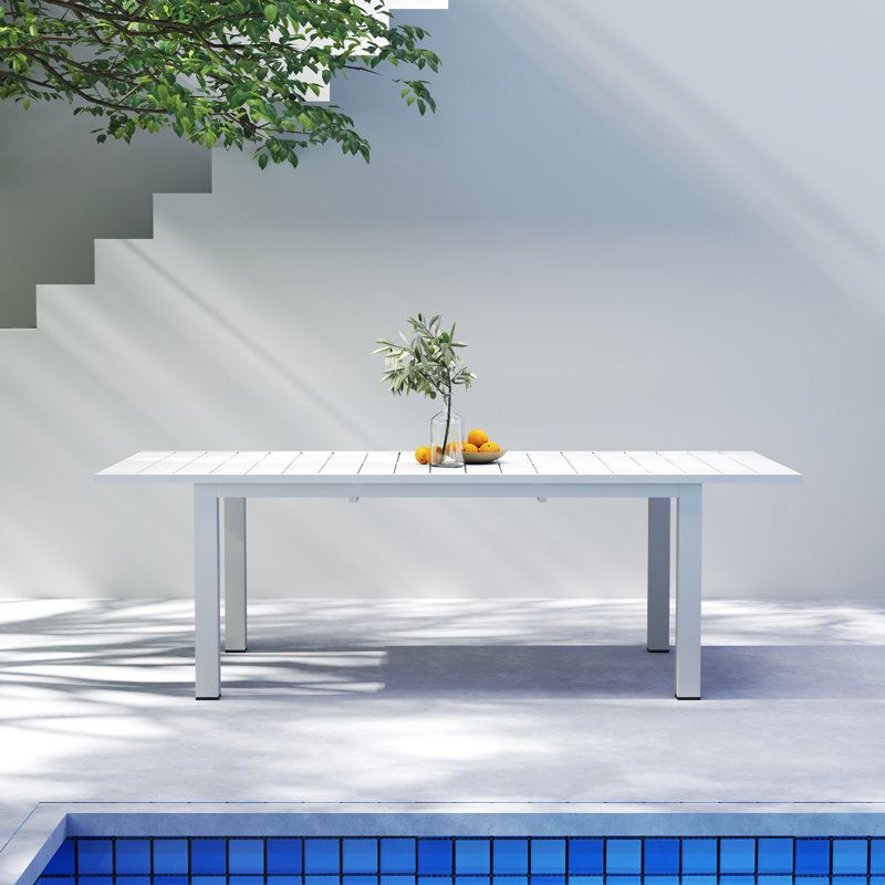 Table de salle à manger d'extérieur Calliana, Blanc, 91.33"