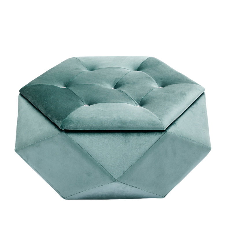 Velvet Polygon Diamond Storage - Comfortable Seating And Footrest For Living Room, 34"L X 30.5"W 13.5"H Elegant Multi Functional With Spacious Interior Room Bedroom,