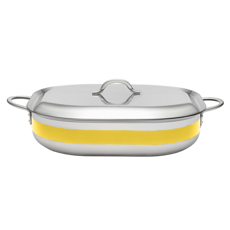Bon Chef Stainless Steel Rectangle Braiser with Lid, 7 qt., Yellow