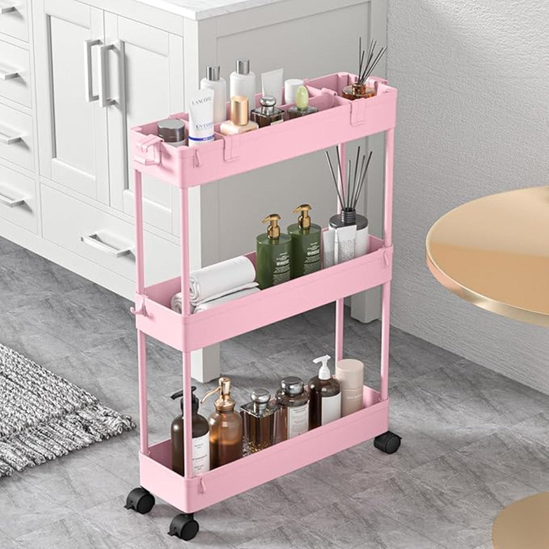 Chariot de rangement mince à 3 niveaux, utilitaire roulant d'organisation de salle de bain, étagère mobile coulissante pour le bureau, la cuisine, la salle de lavage et les espaces étroits