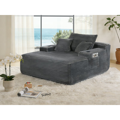 Méridienne convertible moelleuse avec accoudoirs larges et coussins décoratifs, canapé-lit douillet sans accoudoirs, avec porte-gobelet, pour le salon, la chambre à coucher,