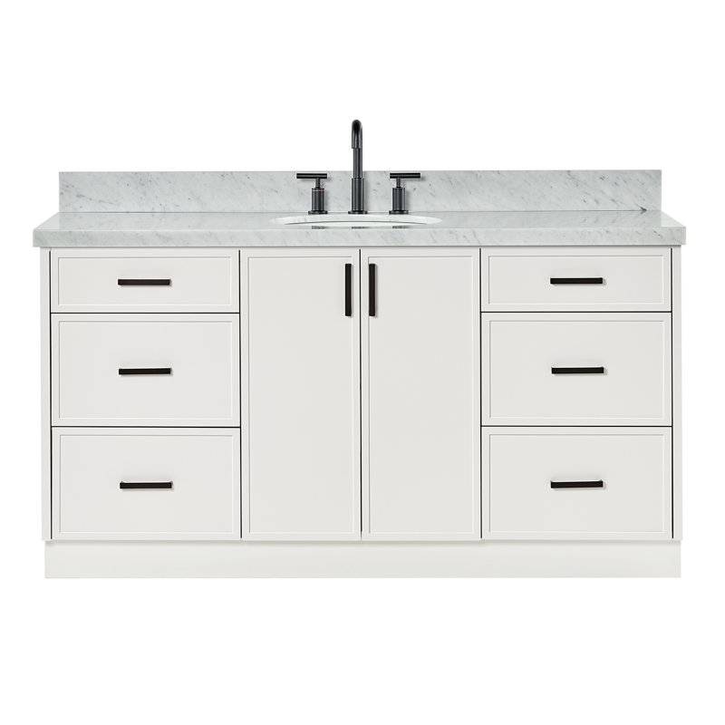 ARIEL Kelly 49 Single Sink Bathroom Vanity with Italian Carrara Marble Top, Oval, White, 67"