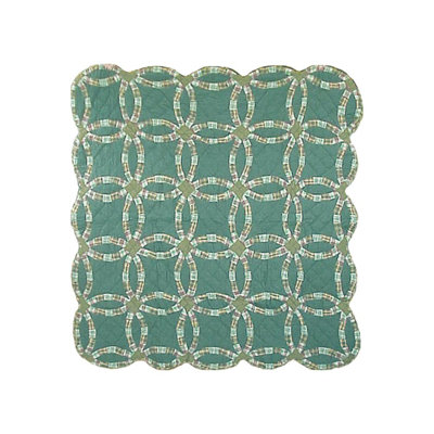 Green Double Wedding Ring Quilted Throw Blanket