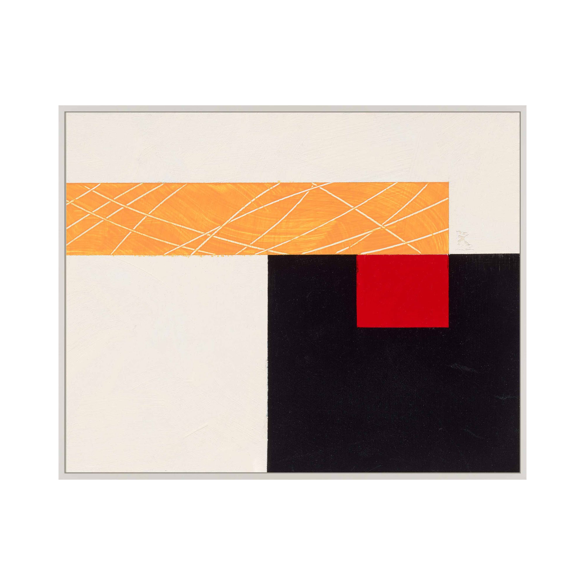 Composition With Yellow 1 by Robert Kamnatnik, 26.5" H x 38" W x 1.38" D, White Framed Canvas