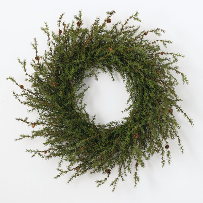 Couronne de pin artificielle, H 42 po x l 42 po x P 15 po