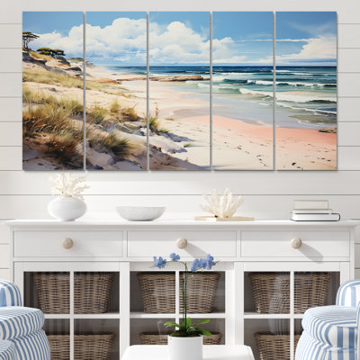 «Coastal Serenity Cloudy Sky By The Beach», reproduction sur toile - 5 panneaux égaux