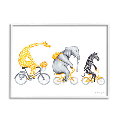 " Savanna Animals Riding Bikes Bicycles Yellow Accent " by Amelie Legault