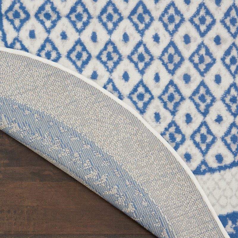 Tapis bleu / blanc Comobabi, Rond 5 pi