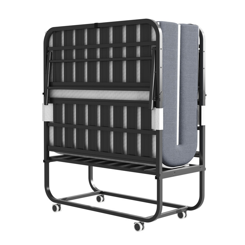 Industrial Metal Extra Long Folding Guest Bed 5 Inch Memory Foam Mattress 450lbs Portable Rollaway Design