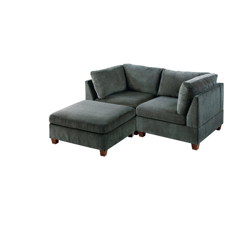 Gris modulaire 3 pièces: assise en tissu de chenille de luxe avec base en bois
