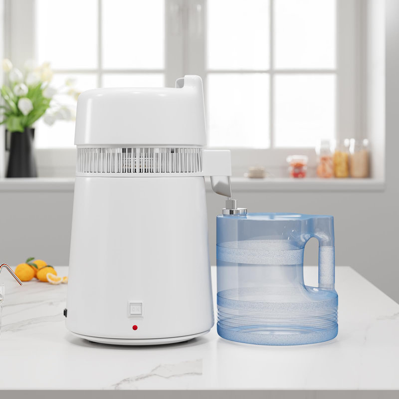 Machine à distiller l'eau de comptoir en acier inoxydable 304 de 6 L avec récipient de rangement en plastique, purificateur d'arrêt automatique de surchauffe à refroidissement rapide pour utilisation dans un aquarium de bureau à domicile