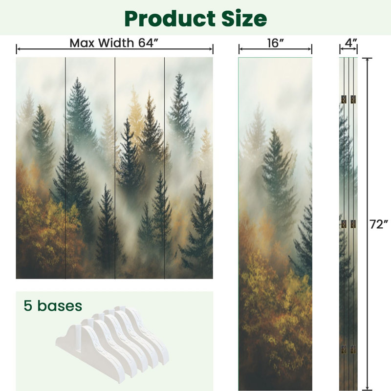 Cloison pliante 4 panneaux paravent Royal Forest Wood Green Pine Trees Autumn Leaves, 4, H 71 po x l 64 po x P 1 po